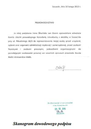 Grafolog: Podpis prawdopodobnie sfałszowany. Czy adwokat Kamil Utecht ze Szczecina poświadczył nieprawdę związaną z kolejnym dokumentem i kolejnym  podpisem?