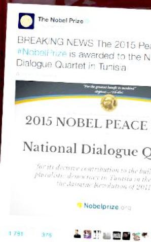 Tunezyjski Kwartet na rzecz Dialogu Narodowego laureatem Pokojowej Nagrody Nobla