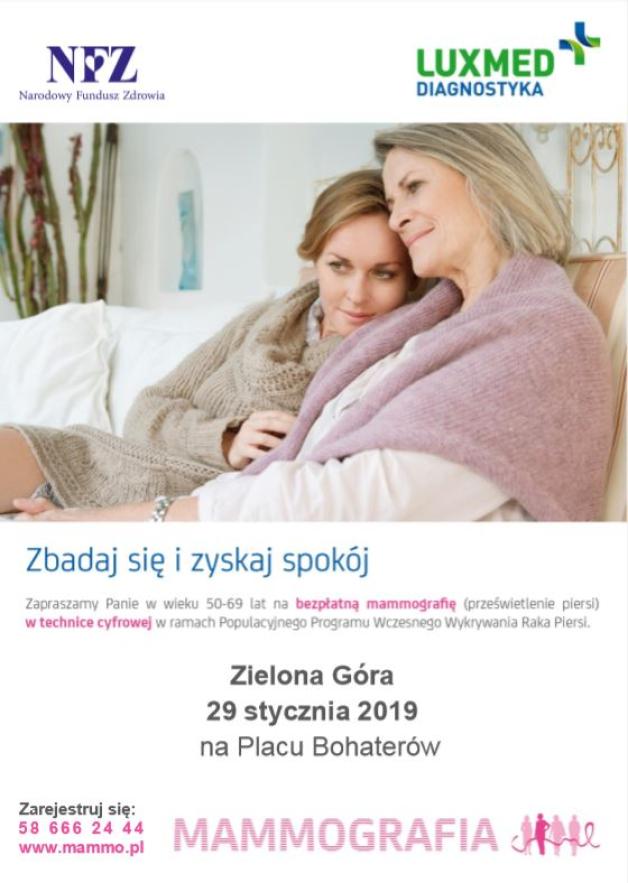 Bezpłatne badania mammograficzne w Zielonej Górze